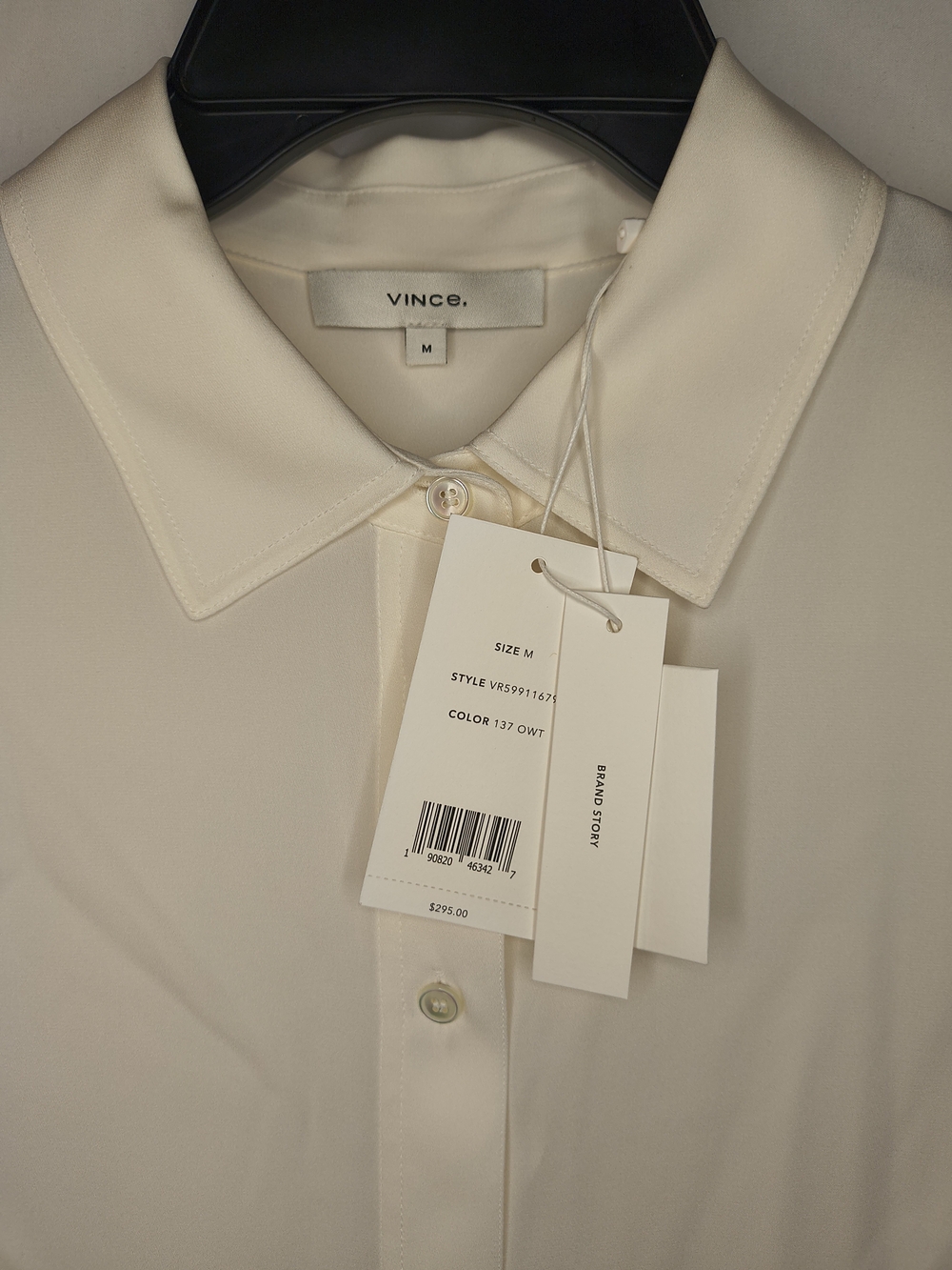 Vince NWT Ivory Silk Button Down Long Sleeve Blouse Shirt M - Picture 4 of 6
